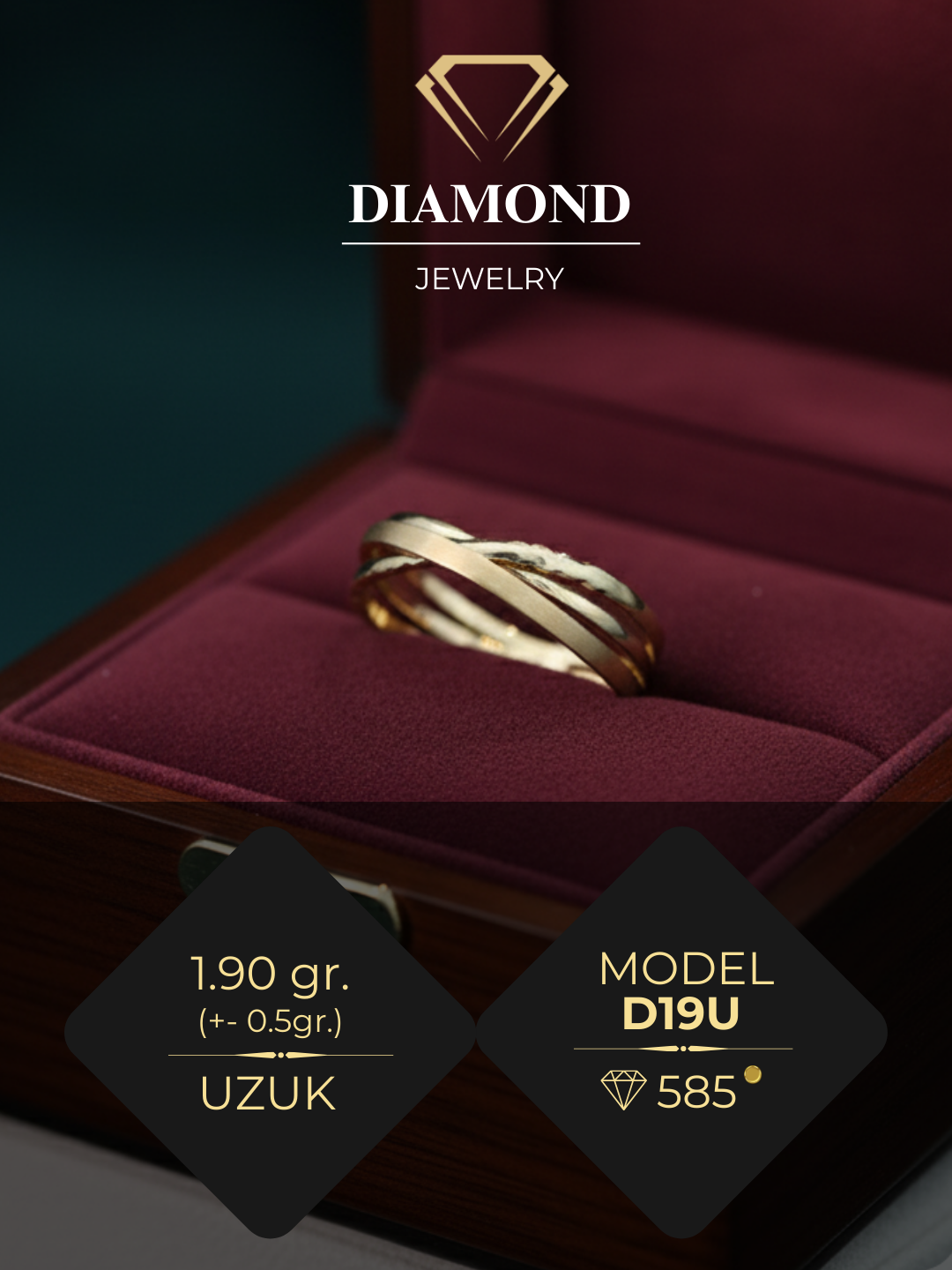 Золотое кольцо, золото 585 пробы, 1.90 г, модель D19U, DIAMOND - 