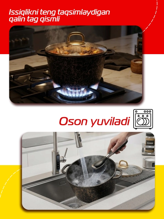 Shisha qopqoqli Kukmara kastryulkasi, AP qora-oltin rangli nazokat chizig‘i