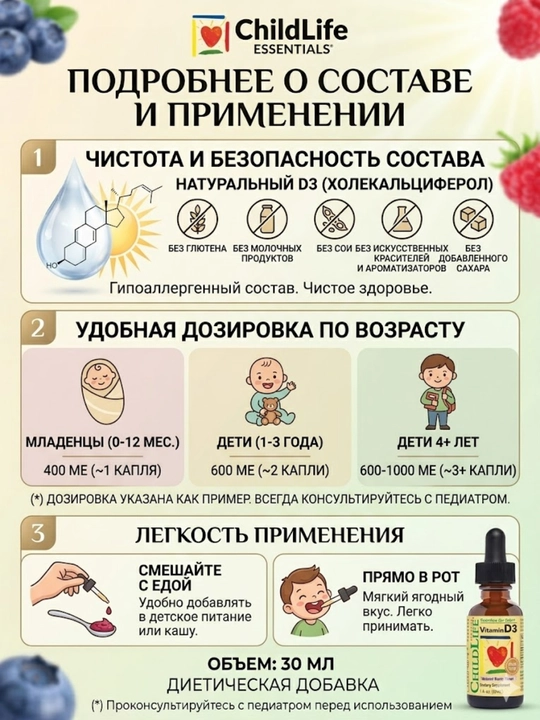 Витамин D3 для детей ChildLife (Vitamin D3) в каплях, ягодный вкус, 30 мл