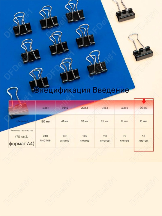 Зажим 32 мм 12 шт (чр) EZ63 Deli, 63-EZ