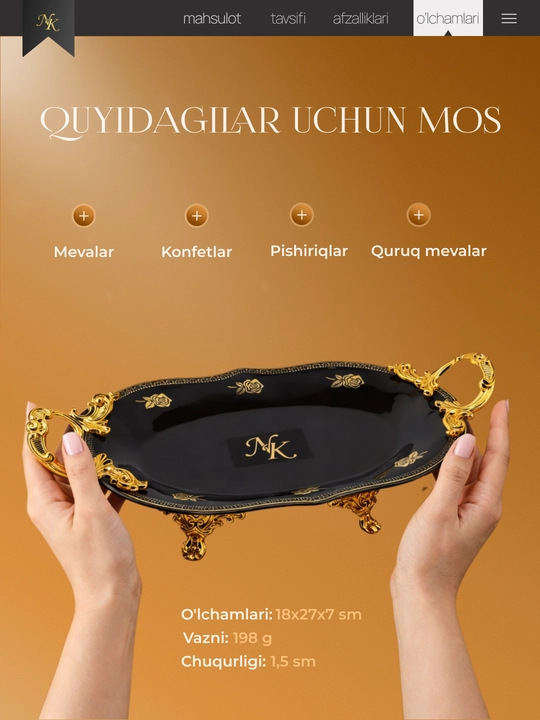 Oltin bezakli likopcha to‘plami, oyoqli idish, tarelkalar, pasudalar, oshxona idishlari 2 dona