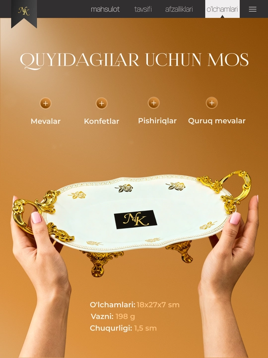 Oltin bezakli likopcha to‘plami, oyoqli idish, tarelkalar, pasudalar, oshxona idishlari 2 dona