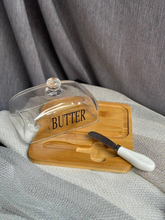 Маслёнка Butter dish с бамбуковой подставкой и ножом