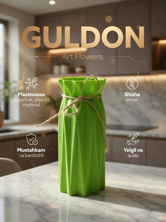 Tabiiy va sun’iy gullar uchun guldon vaza, plastik, kauchuk va plastmassa materiallardan