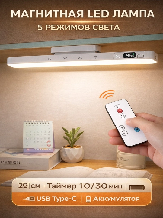 Magnitli LED stol chirog‘i 29 sm, masofadan boshqaruv, 5 rangli yorug‘lik, Type-C zaryad - 