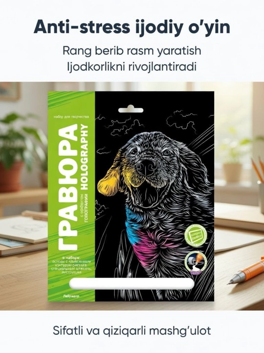 Ijod uchun LORI skretching-gravyura to‘plami "Kuchukcha" - o‘z qo‘llaringiz bilan san’at - 