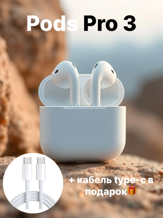 Беспроводные наушники Pods Pro 3 + кабель Type-C в подарок - 