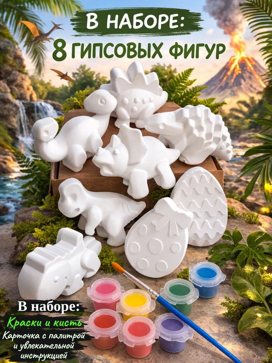 Gipsli raskraska: Mashina, Kosmonavt va Dinozavrlar to'plami