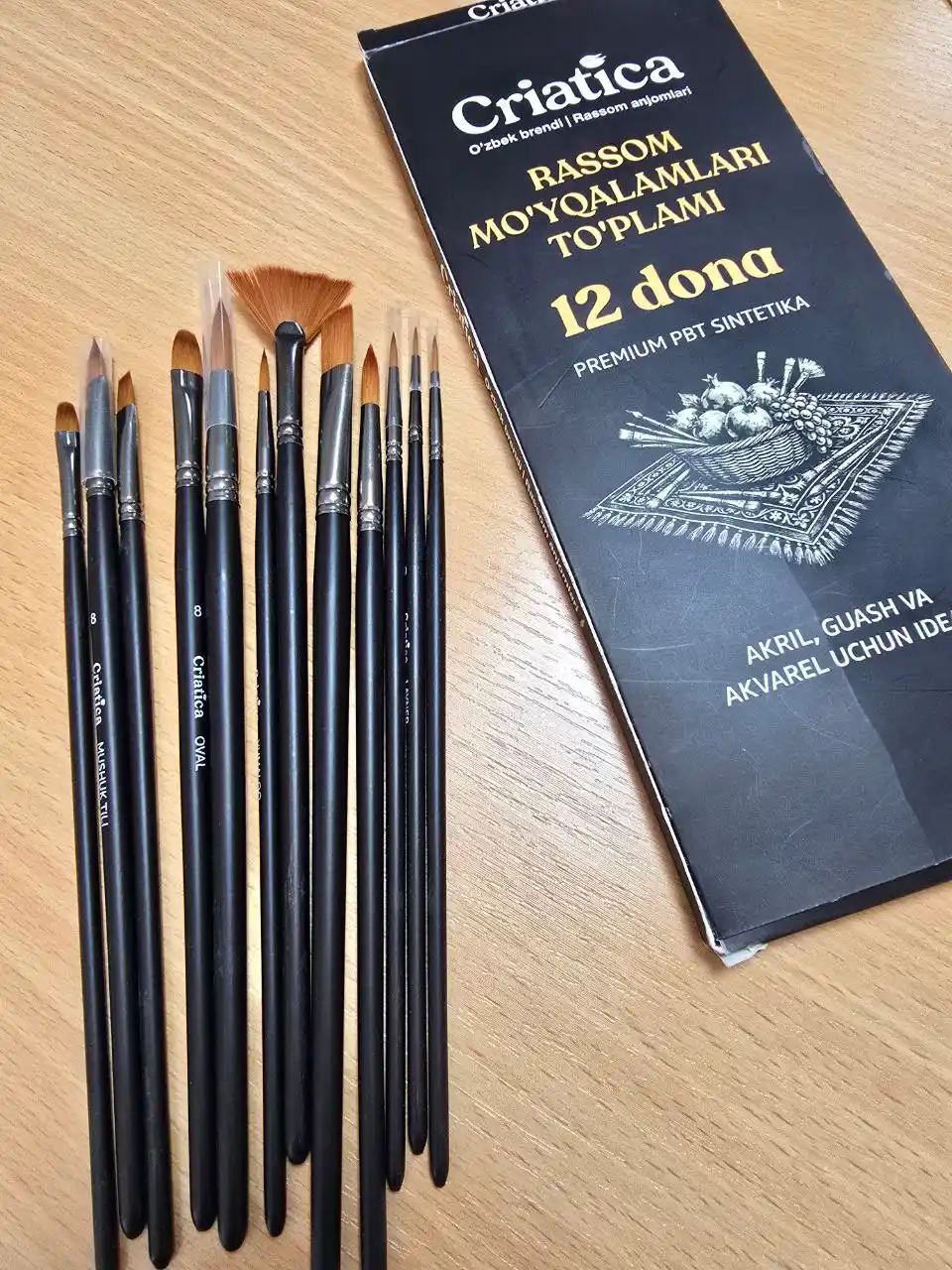 Кисти для рисования CRIATICA®, кисточки, 12 шт, PBT синтетика, акрил, гуашь, акварель