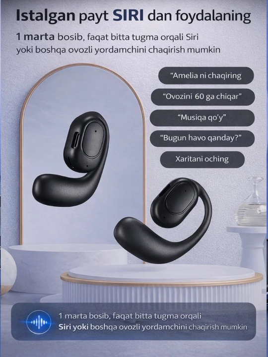 Simsiz Bluetooth quloqchin, bir quloq uchun garnitura, mikrofoni bilan, unisex - 