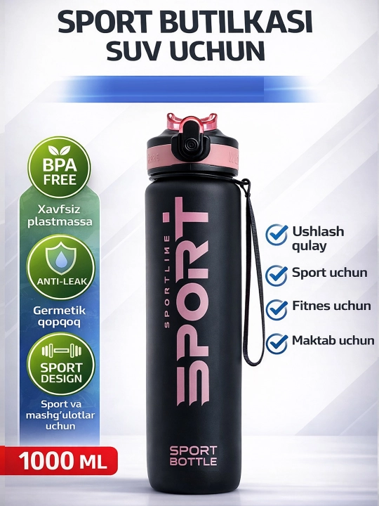Sport suv butilkasi 1000 ml germetik BPA Free fitnes sport maktab sayohat uchun - 