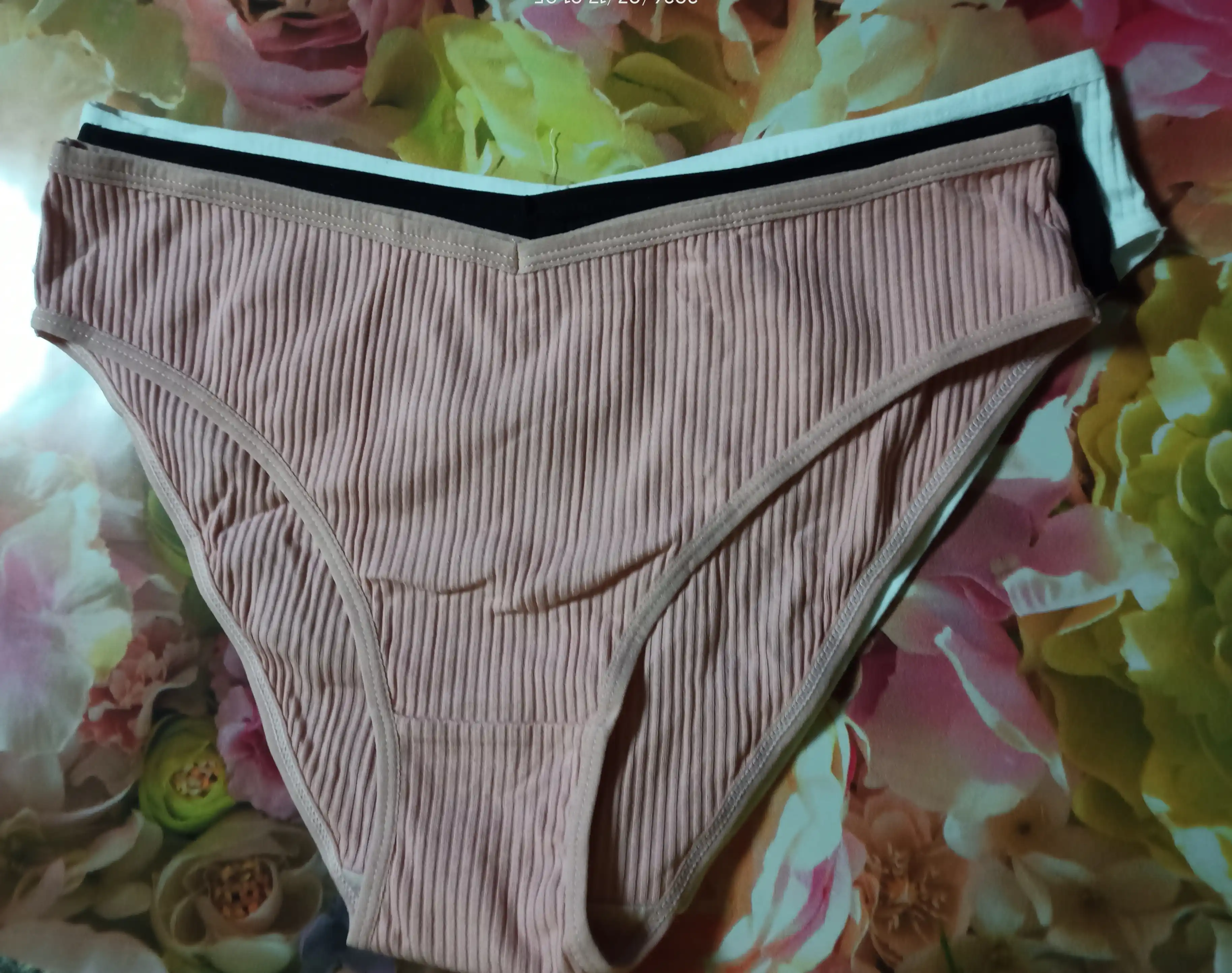 Ayollar uchun qovurg'ali slip trusiklari, paxta ichki kiyimi, 3 dona to'plam