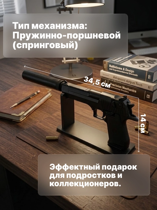 Игрушечный пистолет с пульками, 6 мм, металлический, с глушителем, фонариком