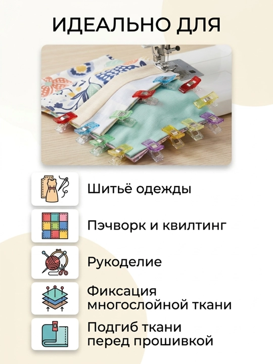 Клипсы средние для работы с тканью при шитье Сraft 3.3 см, 10 шт для кроя и канвы