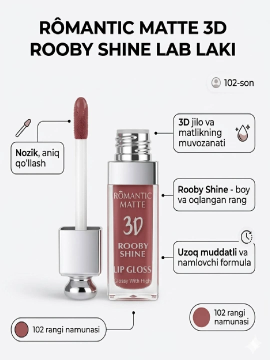 3D Rooby Shine Romantic Matte — Увлажняющий 3D блеск для губ