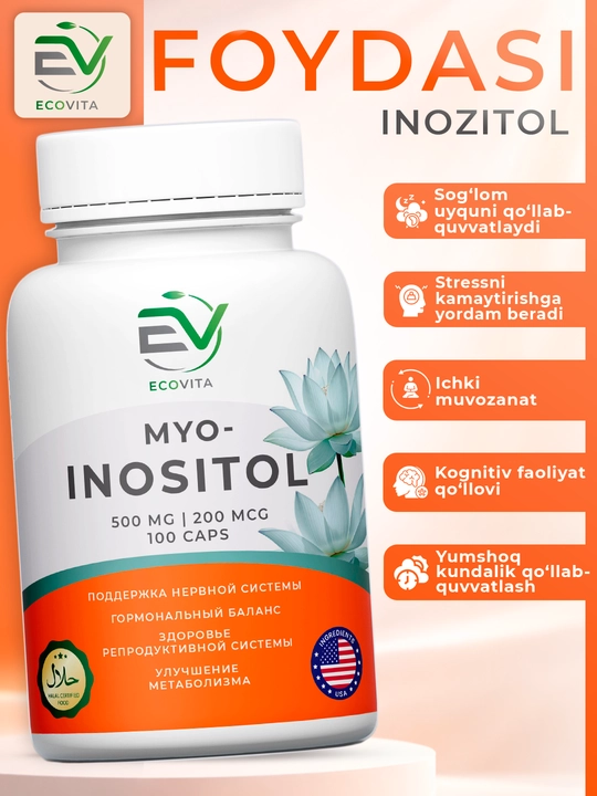 Inositol 500 mg ECOVITA — asab tizimi va moddalar almashinuvi uchun, 100 kapsula