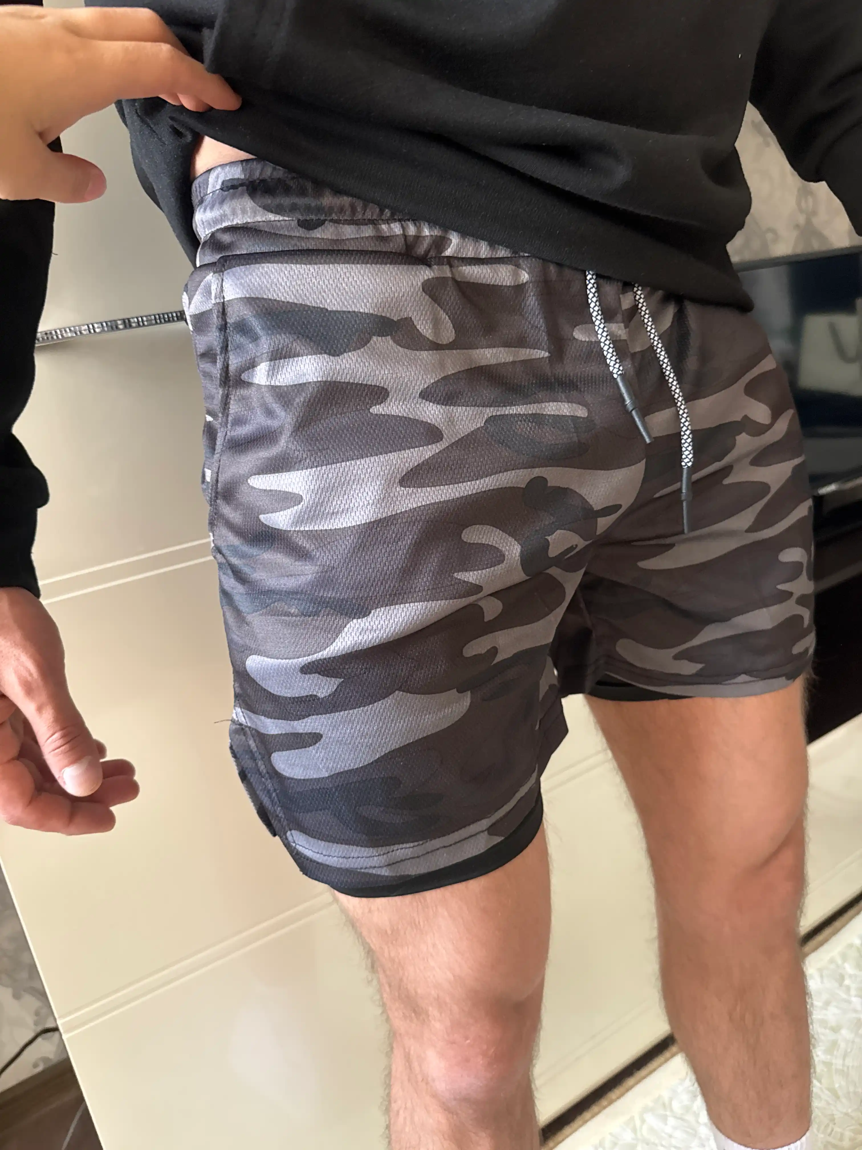 Erkaklar uchun sport shortiklari, paxta va polyester, yugurish va zal uchun