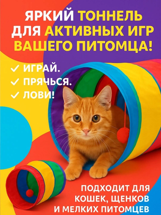 Тоннель, интерактивная игрушка для кошек, игровой туннель, малый - 
