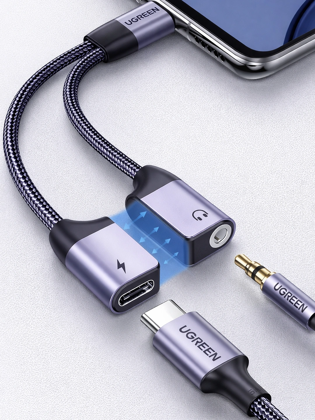 Ugreen adapteri, Type-C kabeli - 3,5 mm, USB-C konverteri, quvvatlash va musiqa ijrosi 2