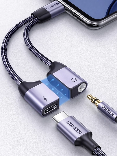 Ugreen adapteri, Type-C kabeli - 3,5 mm, USB-C konverteri, quvvatlash va musiqa ijrosi 2