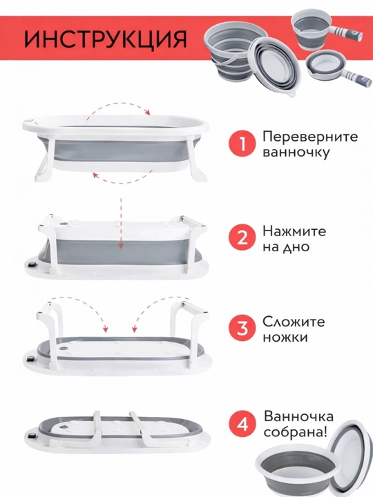 Детская ванночка для купания новорожденных, тазик, горка, ковш, ведро, складной набор