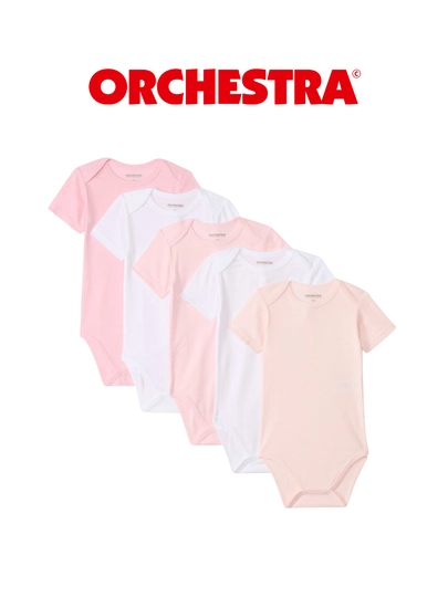 Yangi tug‘ilganlar uchun Orchestra bolalar bodi, paxtali, qisqa yengli, 5 dona to‘plam - 