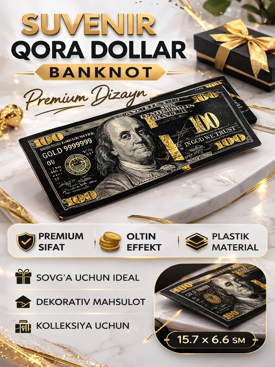 $100 dollar suvenir banknota – plastik kolleksiya kupyurasi, sovg‘a va kolleksiya uchun - 