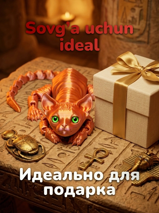 3D printerda chop etilgan antistress harakatlanuvchi o‘yinchoq mushukcha sfinks