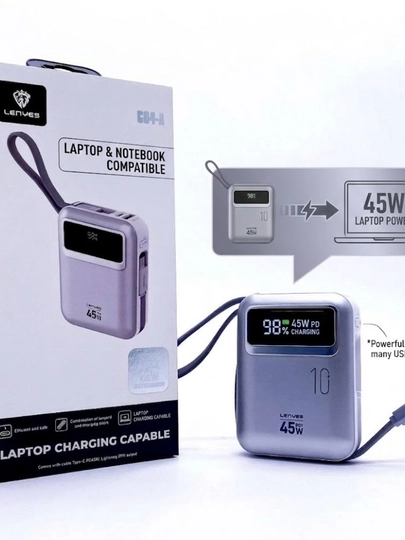Внешний аккумулятор Power Bank Lenyes C04-A, 10000 мАч, 45W PD,  кабели Type-C и iPhone
