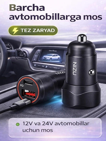 NIZU 30W Avtomobilda mobil qurilmalarni tezkor zaryadlash qurilmasi