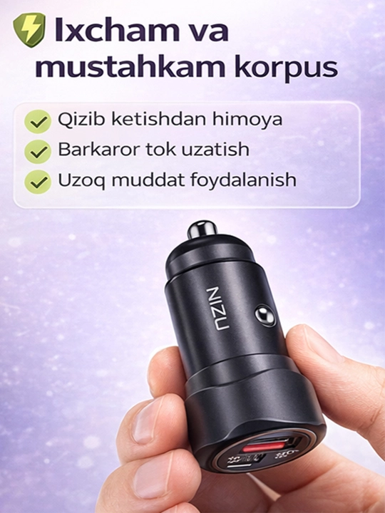 NIZU 30W Avtomobilda mobil qurilmalarni tezkor zaryadlash qurilmasi