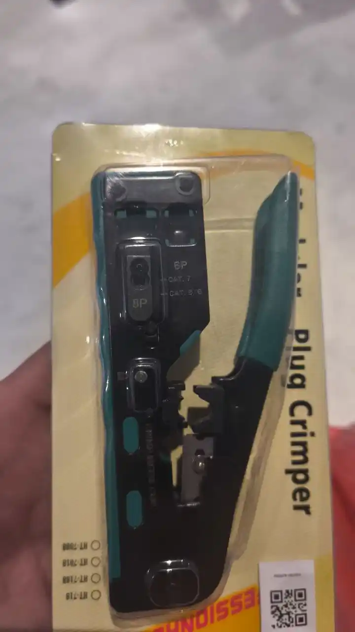 Asbob qisqichi Cat5E, Cat6, Cat7 kategoriyasidagi va RJ45, RJ11, RJ12 portlari bor
