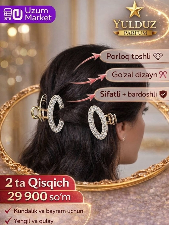 Ayollar va qizlar uchun chiroyli soch to‘g‘nag‘ichlari - soch aksessuarlari