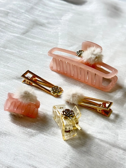 Заколки комплект универсальный, заколка крабик для волос , подарки для девочек, 5шт, набор — SHAMSA-KOMPLEKT5-ПУДР