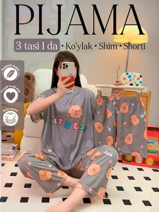 Ayollar uch qismli to'plam pijamasi