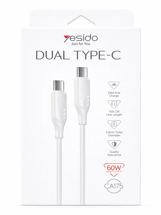 Yesido Dual Type-C silikon kabeli bilan mobil qurilmalarni 60W tez va samarali zaryadlash - 