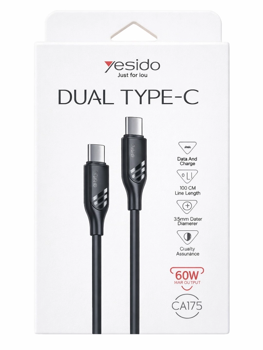 Yesido Dual Type-C silikon kabeli bilan mobil qurilmalarni 60W tez va samarali zaryadlash - 