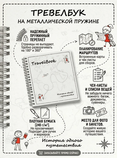 Travelbook - тревелбук, история путешествия, альбом для путешествия, 21x21 sm — ITSYOU-TRAVELBOOK-БЕЛЫЙ-RU