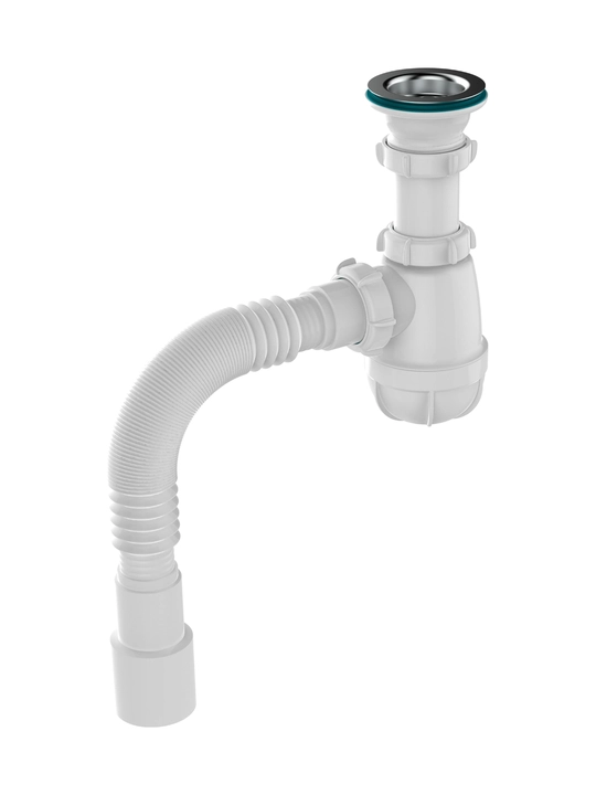 Aquant сифон для кухни 1 1/2"x40, с металлической решеткой и гофротрубой (B0115-30-MR)