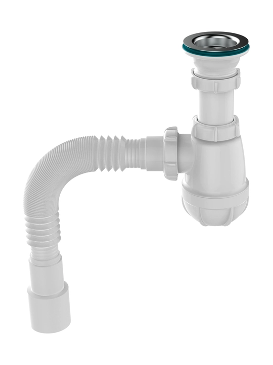 Aquant сифон для кухни 1 1/2"x40, с металлической решеткой и гофротрубой (B0115-30-MR)