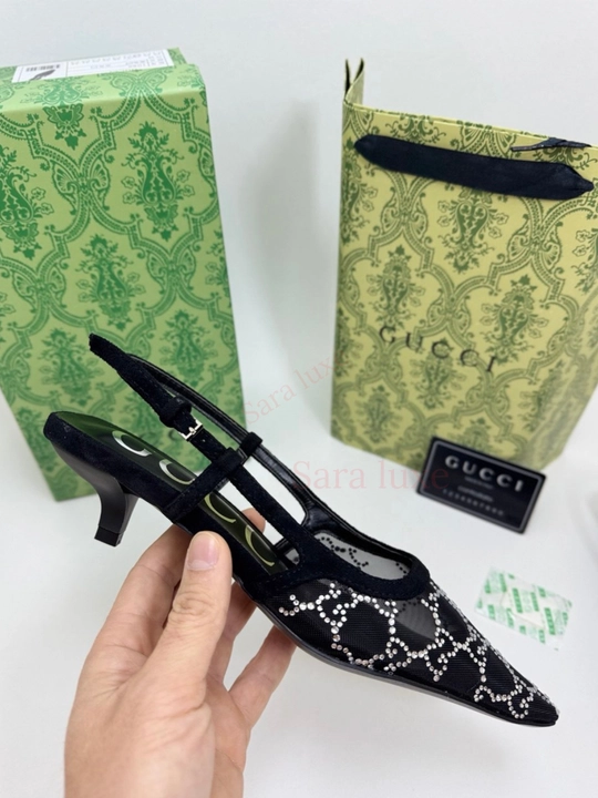 Slingback ayollar poyabzali - toshli to‘r, nafis dizayn (36-40)