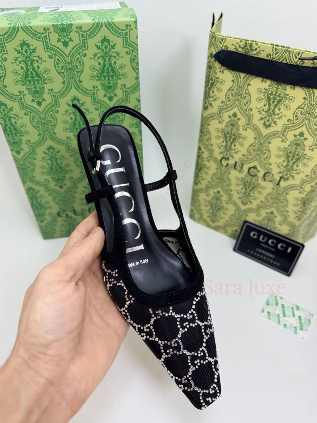 Slingback ayollar poyabzali - toshli to‘r, nafis dizayn (36-40)