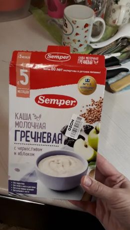 Grechka sutli bo'tqasi Semper, o'rik va olma, shakarsiz quruq, 5 oydan boshlab, 180 gr