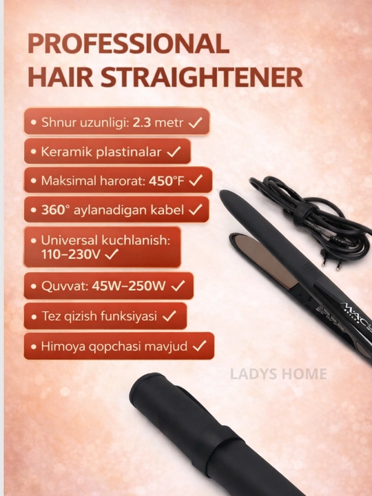 MAC Styler PRO professional soch tekislagich – titan plastinali dazmol-ployka