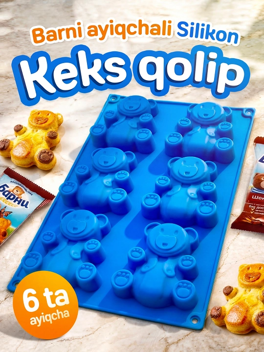 Barni ayiqchalari silikon keks qolipi - 6 ta ayiqcha shakli, Ayiqchali qolip