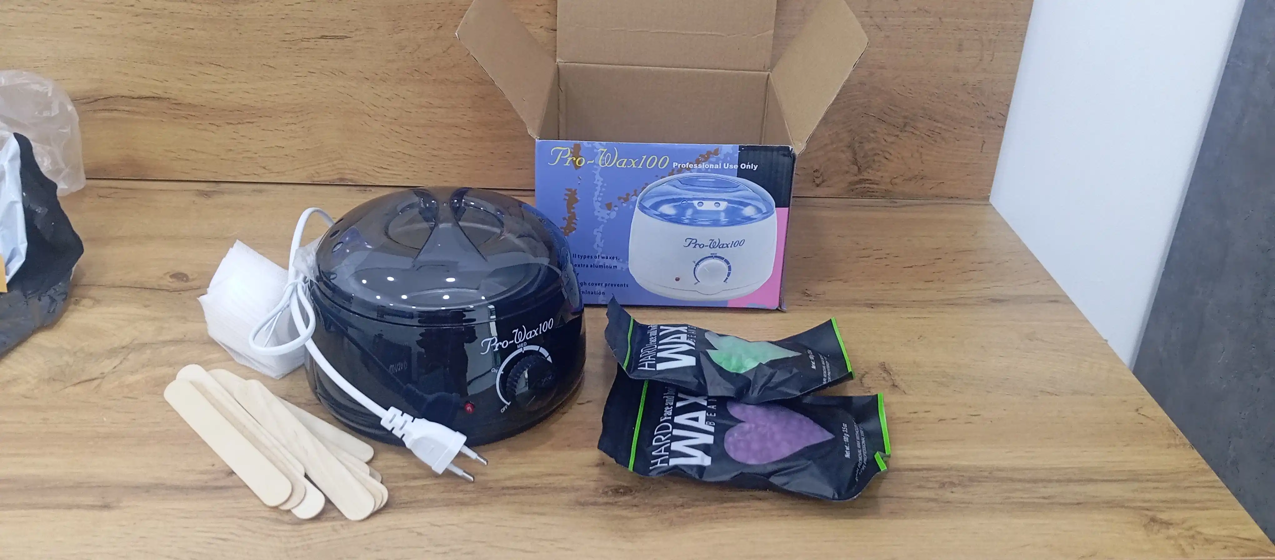 Depilatsiya to'plami: mum, depilyatsiya qozoncha, depilatsiya mumi 100 g, cho'p, 10 dona