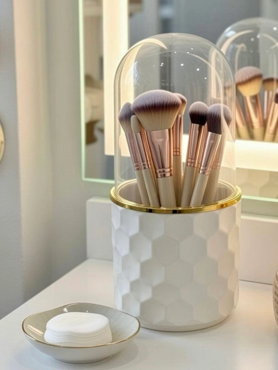 Kosmetik mo‘yqalamlar uchun qulay universal organayzerlar, 360° ga aylanadigan qopqoqli - 