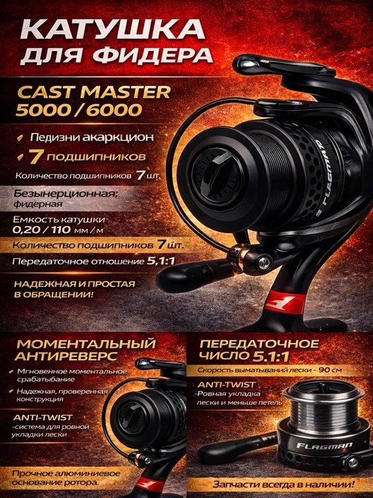 Inertsiz katушка Flagman Cast Master Feeder 5000/6000 feeder karp uchun