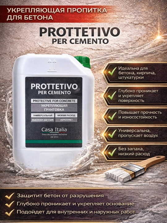Защитный лак для цемента и штукатурки Prottetivo per Cemento - Casa Italia, 4 л - 