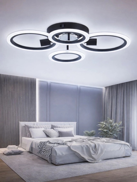 Люстра Led, MP3 bluetooth, с управлением пульта, светится на 3-х цветах, е27 патрон лампочками  - 